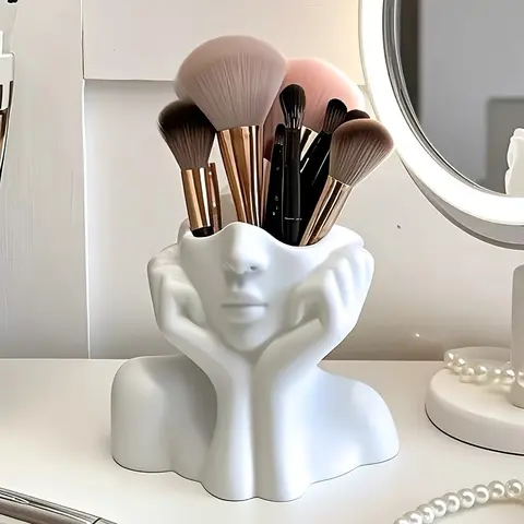 Elegant Makeup Brush Organizer Box, Brush Holder, Modern Art Design, Lightweight, No Assembly, Compatible with Brushes, Eyeliner, Lipstick, Home, Salon, Office