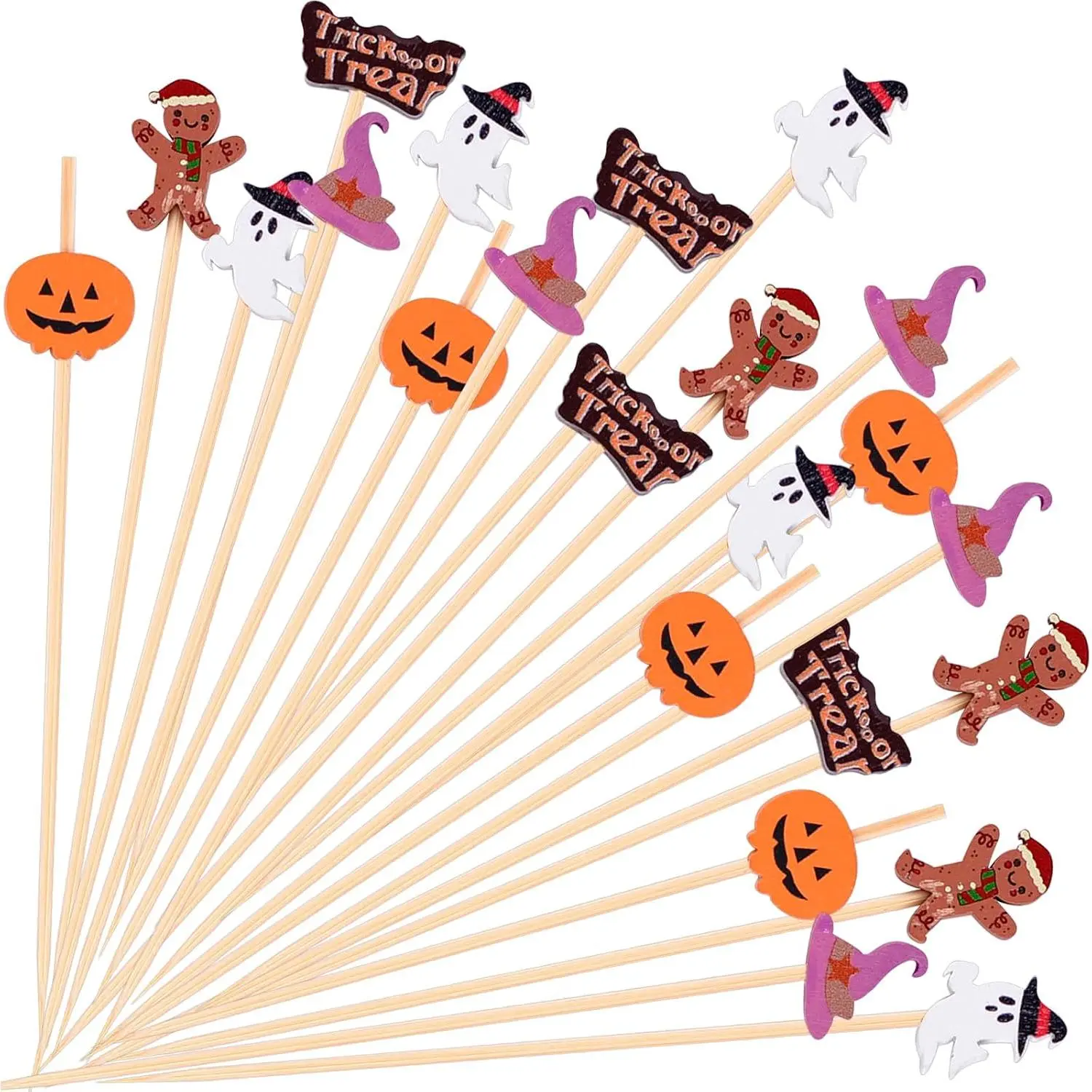 Halloween 100 count  picks   Sticks Wooden Toothpicks  Sticks for Holloween Beach Holiday Party Supplies (Halloween picks 100 count)