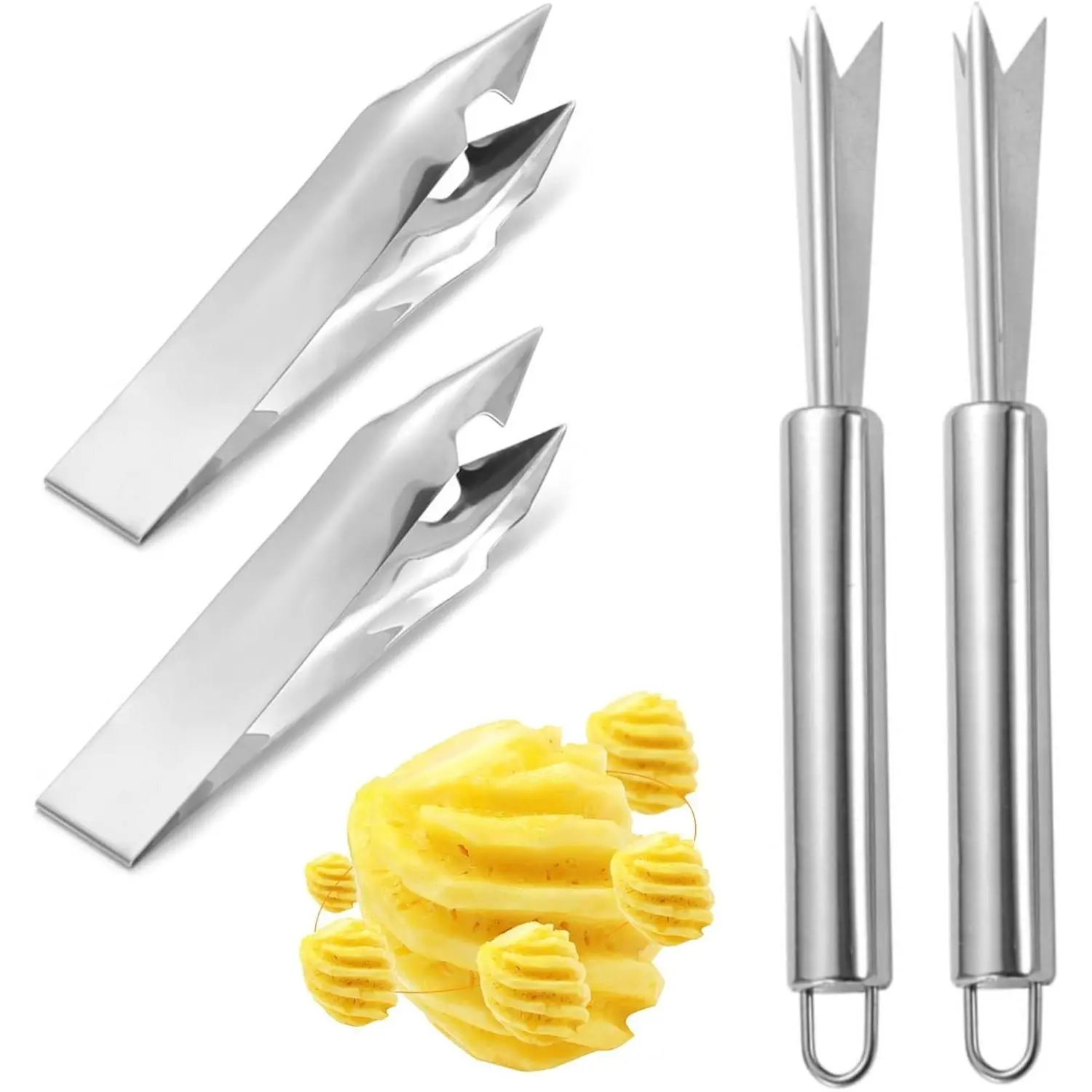 4 Pcs Pineapple Eye Remover Tool Set, Stainless Steel Pineapple Peeler and V-Shape Pineapple Cutter Knife, Multifunction Pineapple Tool for Kitchen, Fruit Store, or Home Use