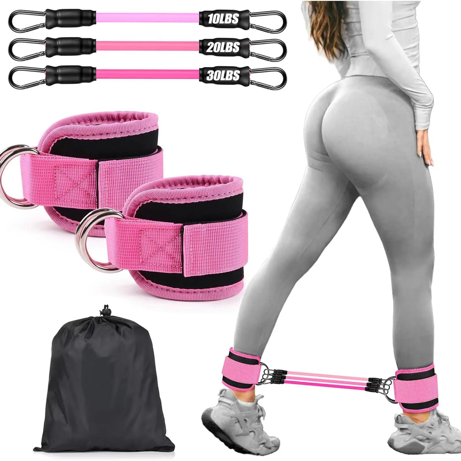 Elastic Ankle Resistance Bands with Secure Cuffs, Leg/Glutes Training Equipment for Hip Training, Kickback Focus Home Gym Gear, Elastic Bands, Unisex