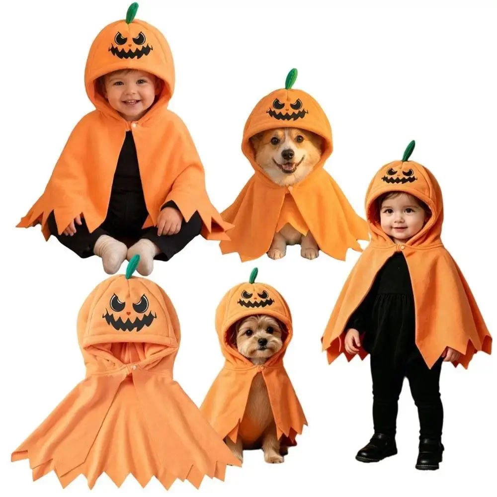 Pumpkin Hooded Cloak, Halloween Orange Cape Costume for Women, Men & Kids, Cute Spooky Pumpkin Cosplay Shawl for Costume Parties, Trick-or-Treat, Dress-Up & Halloween Events