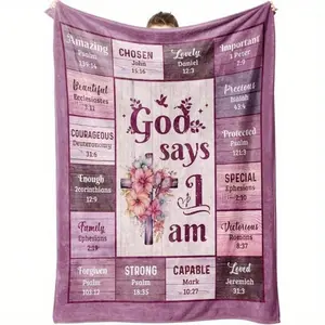 God Says I Am Christian Flannel Blanket, Inspirational Scripture Throw Blanket, Faith Based Home Decor, Bible Verse Blanket for Women Men, Religious Gift, Cozy Soft All Season Throw for Couch Bed Sofa