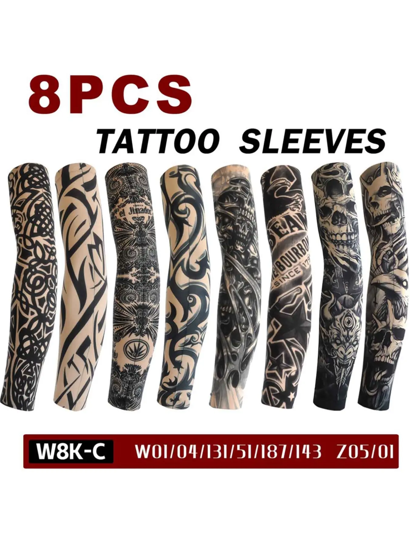 8PCS/6PCSTattoo Sleeves UV Protection for Men Women Realistic Stretchy Cooling Fake Tattoo Arm Covers for Cycling Driving Fishing Outdoor Sports Cooling Protective Sleeves