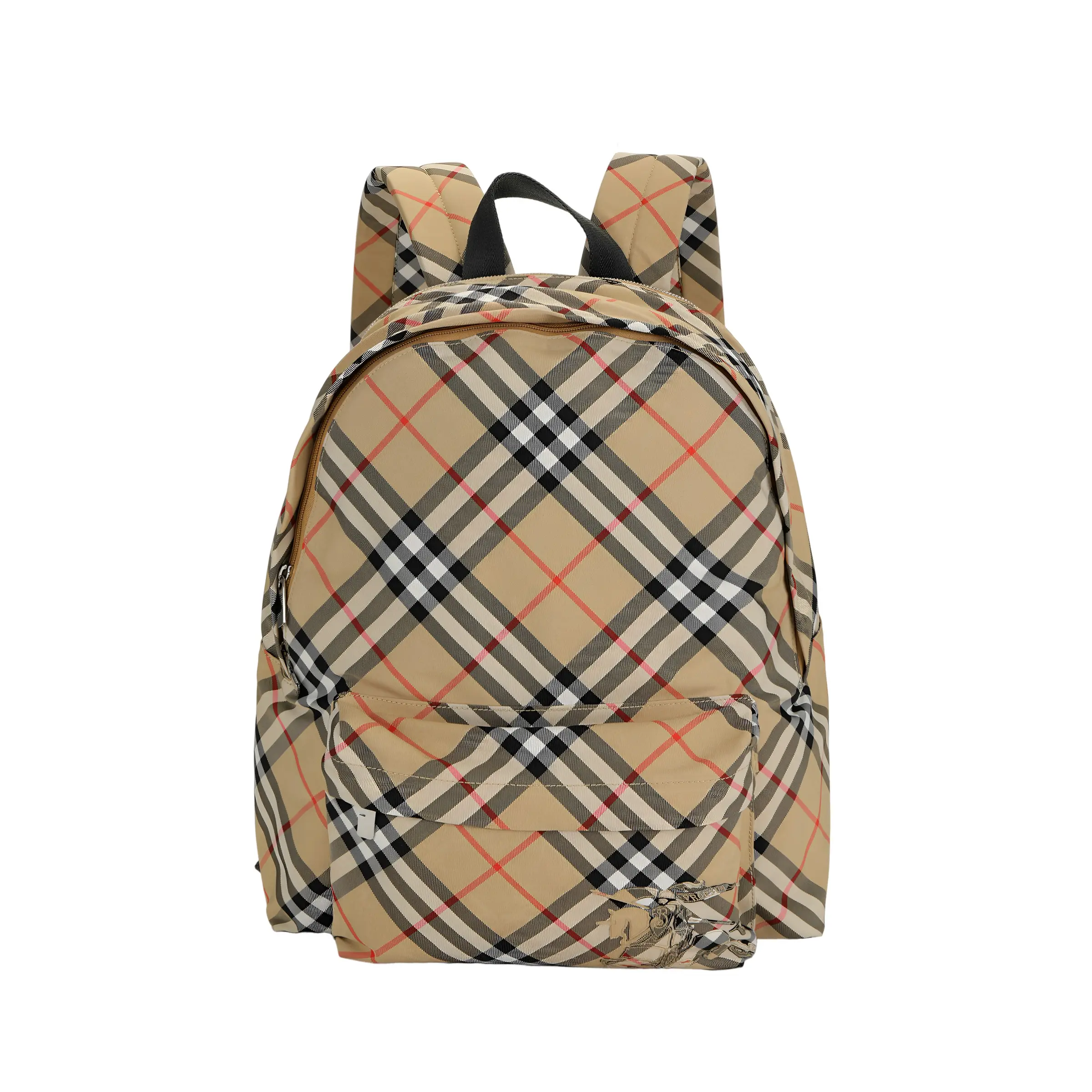 Burberry Adjustable Strap Zip Closure Canvas Polyester Backpack for Men, Classic Style, Sand