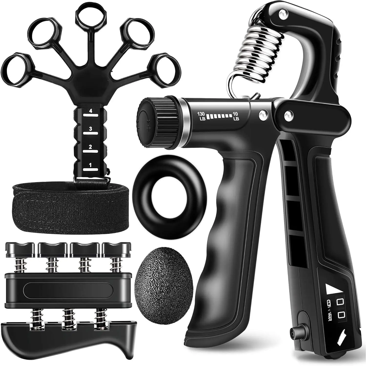Grip Strength Trainer Kits (5 Pack), Forearm Strengthener with Adjustable Resistance, Grip Strength Tester, Finger Strengthener, Hand Gripper Strengthener  Muscle Building Injury Recover New model