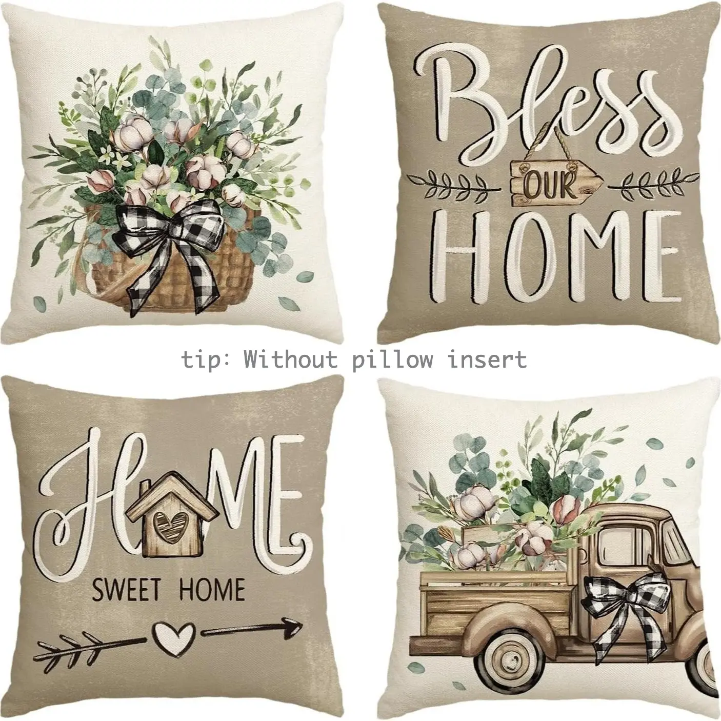 4PCS Bless Our Home Farmhouse Eucalyptus Leaves Throw Pillow Covers, Truck Home Sweet Home Cushion Case Decorations Home Textile