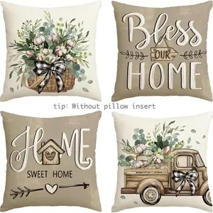 4PCS Bless Our Home Farmhouse Eucalyptus Leaves Throw Pillow Covers, Truck Home Sweet Home Cushion Case Decorations Home Textile