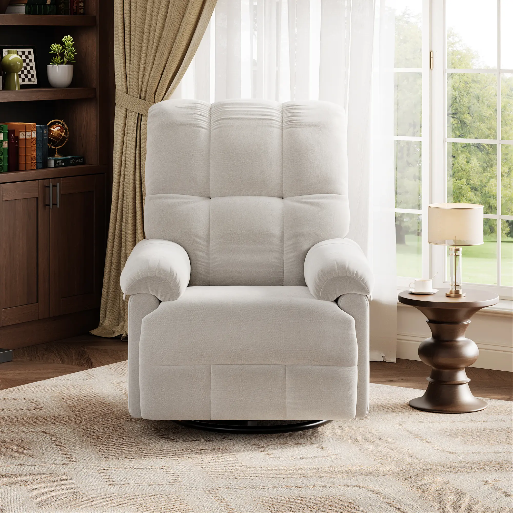 Oversized Swivel Rocker Recliner Chair for Living Room & Nursery – 360° Glider, Manual Reclining, Padded Armrests, Deep Chenille or PU Leather Upholstery, Modern Single Seat – Gray, Dark Gray