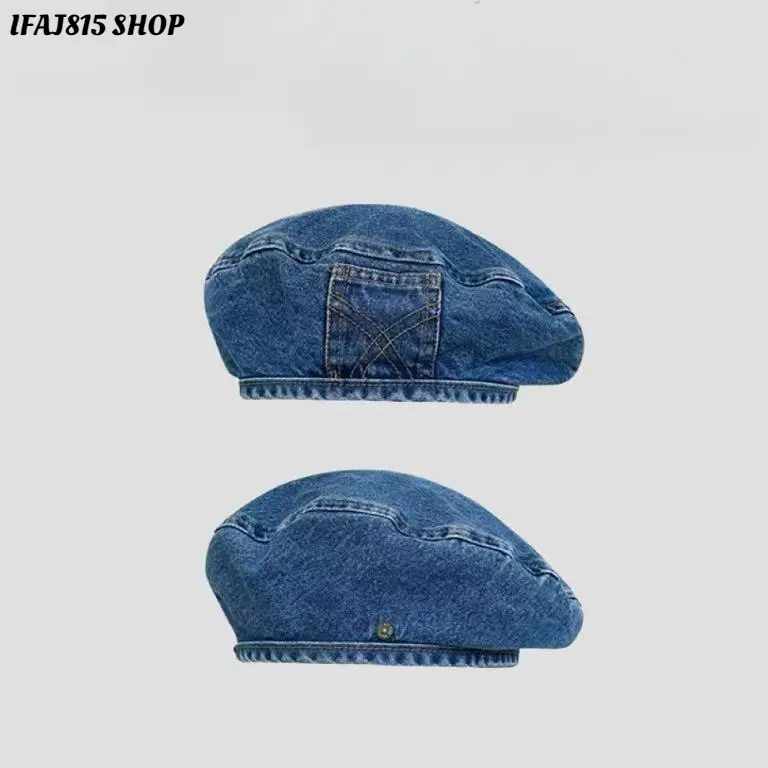 Women's Vintage Denim Beret Hat, Y2K Washed Blue French Style Cap, Trendy Casual Fashion Accessory with Retro Streetwear Look, Comfortable Lightweight Women's Hat for Everyday Wear, Travel, Outdoor Adventures and Stylish Outfits
