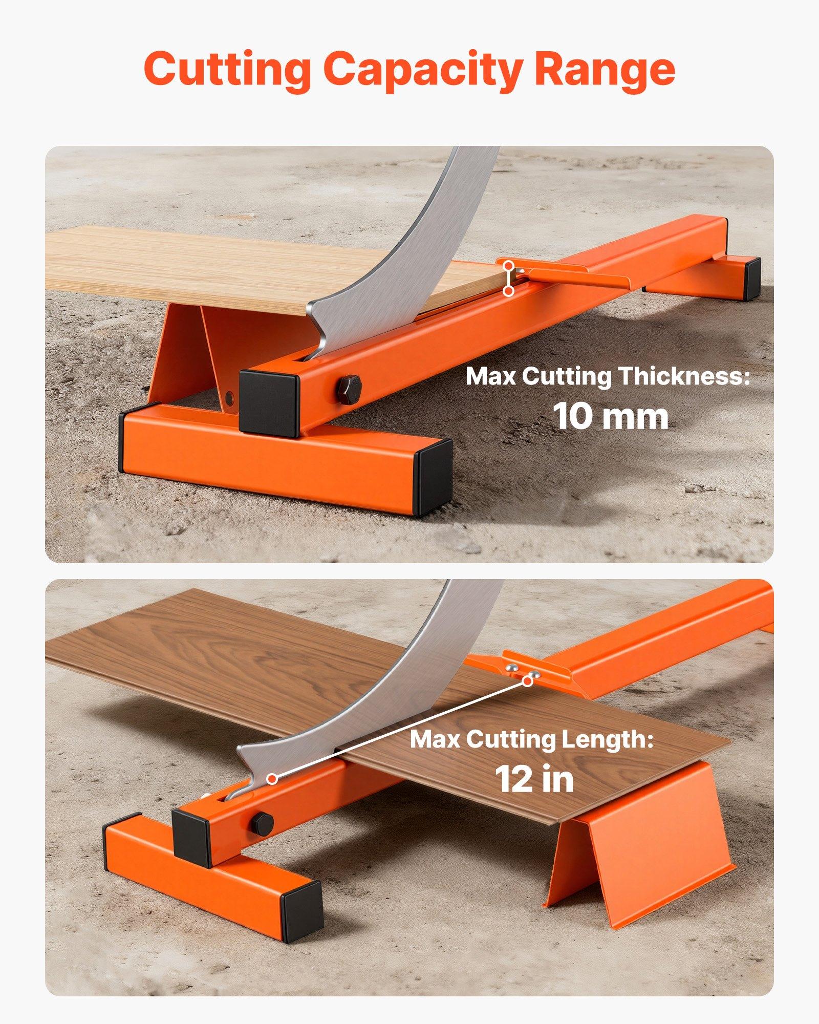 VEVOR 12 inch Vinyl Floor Cutter, 10mm Thick Laminate Flooring Cutter with Cutting Angle Guide, Rubber Handle, Honing Stone, D2 Steel Blade for Cutting Laminate, Vinyl, Home Renovation