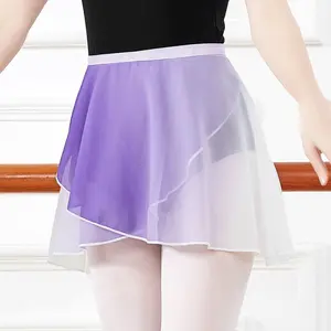 New Ballet Skirt Women Girl Ballet Dance Wrap Skirt Dancewear Mini Chiffon Practice Gradient Gymnastics Skirt