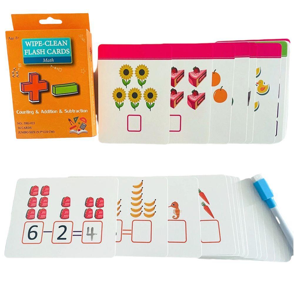 Alphabet/Number/Math Learning Card, 36pcs/set Learning Card with Erasable Pen, Learning Card for Preschoolers & Kindergarten Learning Activities, Visual Stimulation Cards
