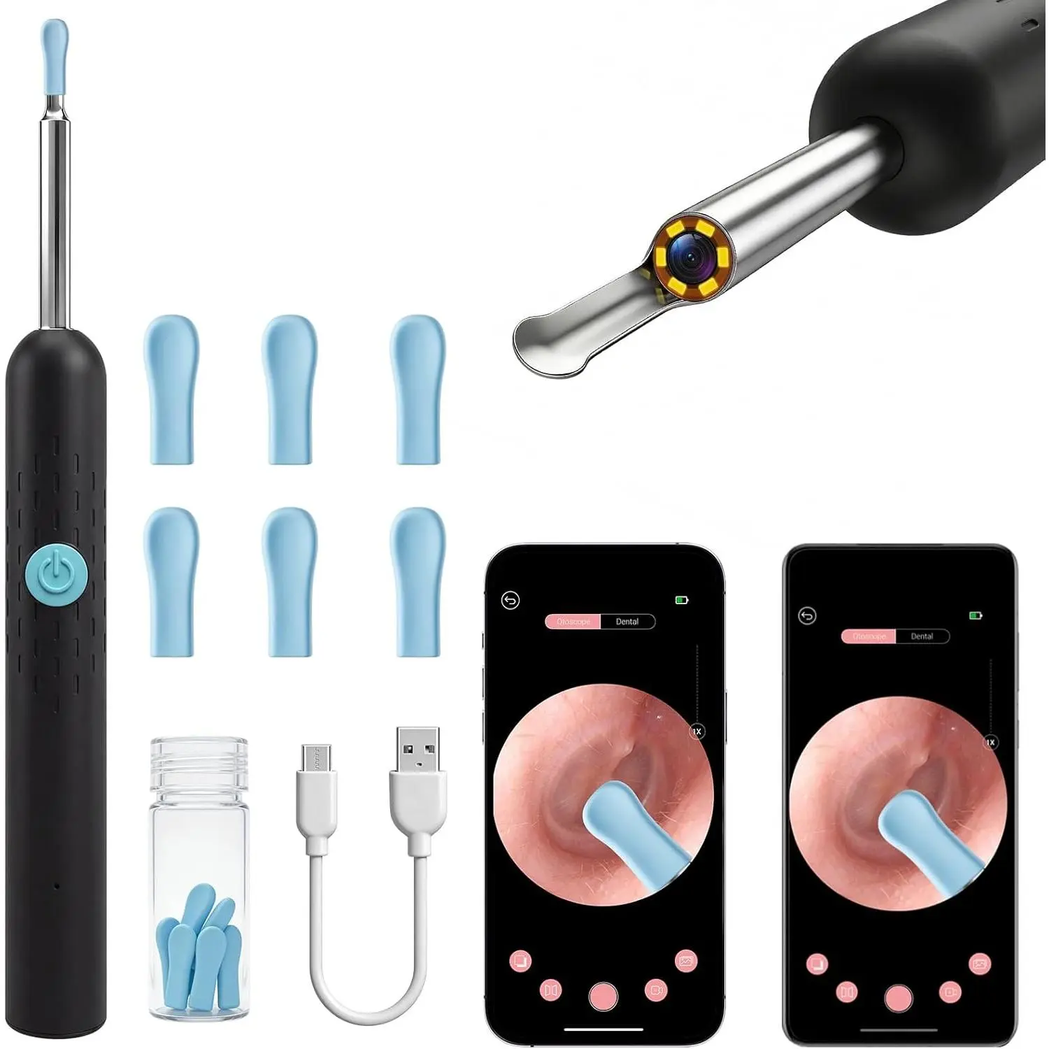 Wireless Ear Wax Removal Tool Camera, HD Ear Cleaner with Camera and Light, Smart Otoscope Ear Cleaning Kit with Silicone Ear Spoons, Ear Wax Cleaner & Ear Pick for Adults and Kids, FSA HSA Eligible