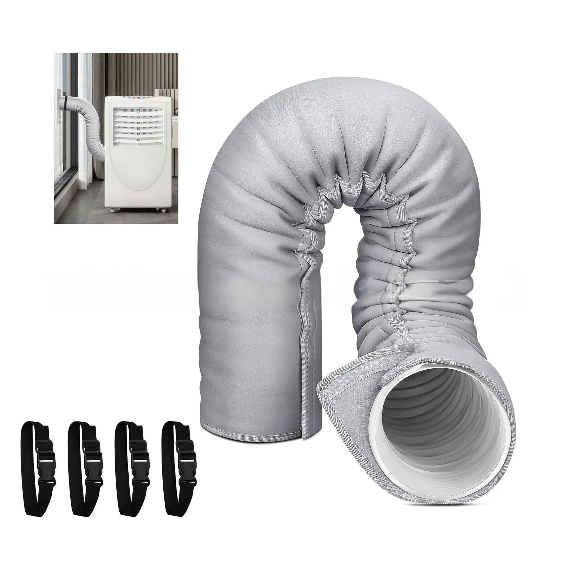 Air conditioning exhaust duct insulation cover, washable AC duct insulation cover 150x53 cm, polyester composite material, UV resistant, magic tape sealing, suitable for 5-5.9 inch pipe diameter, suitable for household, office, garage and basement use