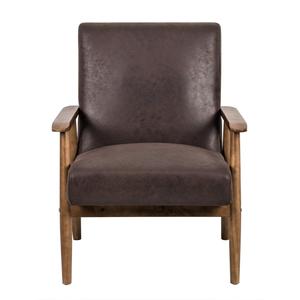 25.38'' Wide Classic Mid-Century Modern Arm Chair Dark Brown Solid Wood Frame Microfiber Upholstery Comfortable Foam Cushioning