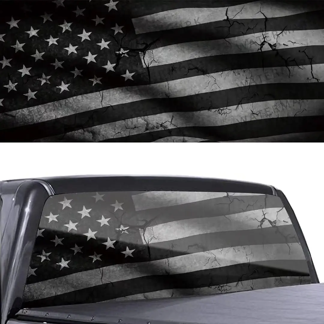 Black & White American Flag Car Rear Window Sticker Decoration,Perforated Window Film Decals for Truck Back Windshield,Scratch Hidden Car Stickers,Decor for Car
