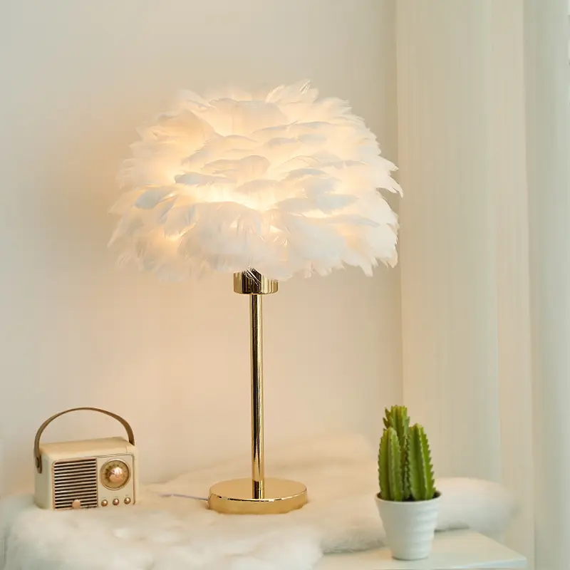 Feather Design Desk Lamp, USB Powered Table Lamp, Lights for Home Bedroom Living Room Decor