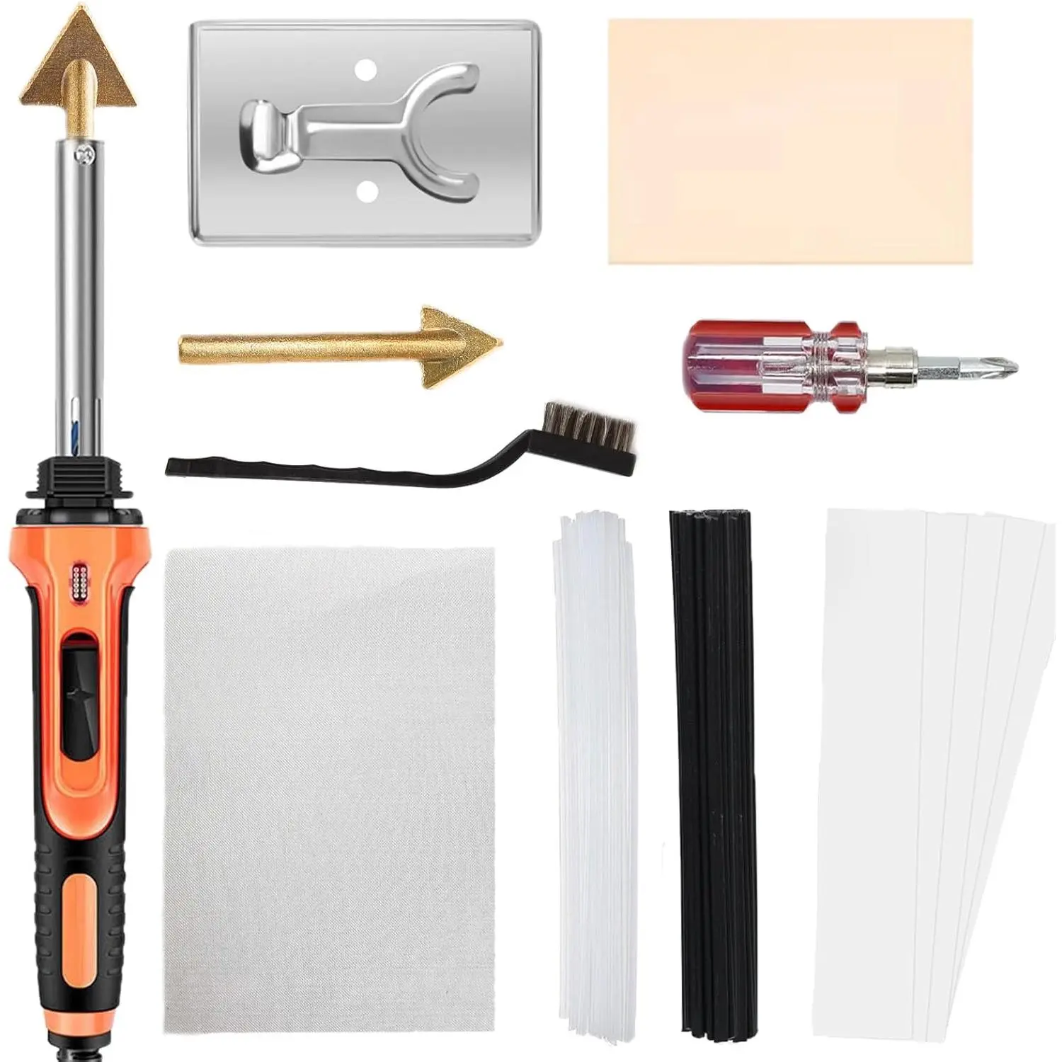 Plastic Welding Kit, 110V/100W Plastic Welder, for DIY, Car Bumper, Dashboard, Kayak, Canoe Repair Tool-With 40 Rods,1 Wire Mesh,5 Metal Foils,1 Sandpaper,1 Stand,1 Metal Brush,1 Screwdriver,2 tips