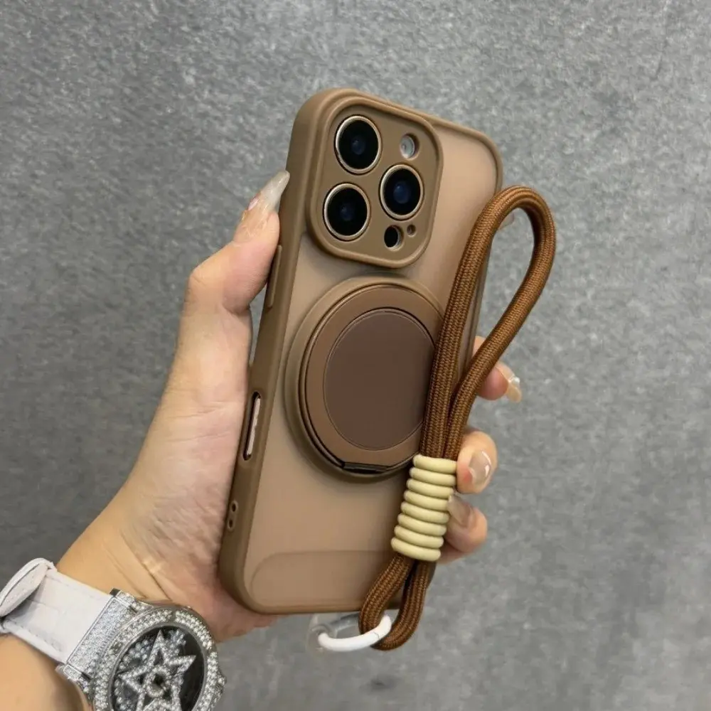 Clear Matte Magnetic Stand Holder Case For iPhone 17 Air 16 15 14 13 11 12 Pro Max 15 Plus Wrist Strap Shockproof  Cover
