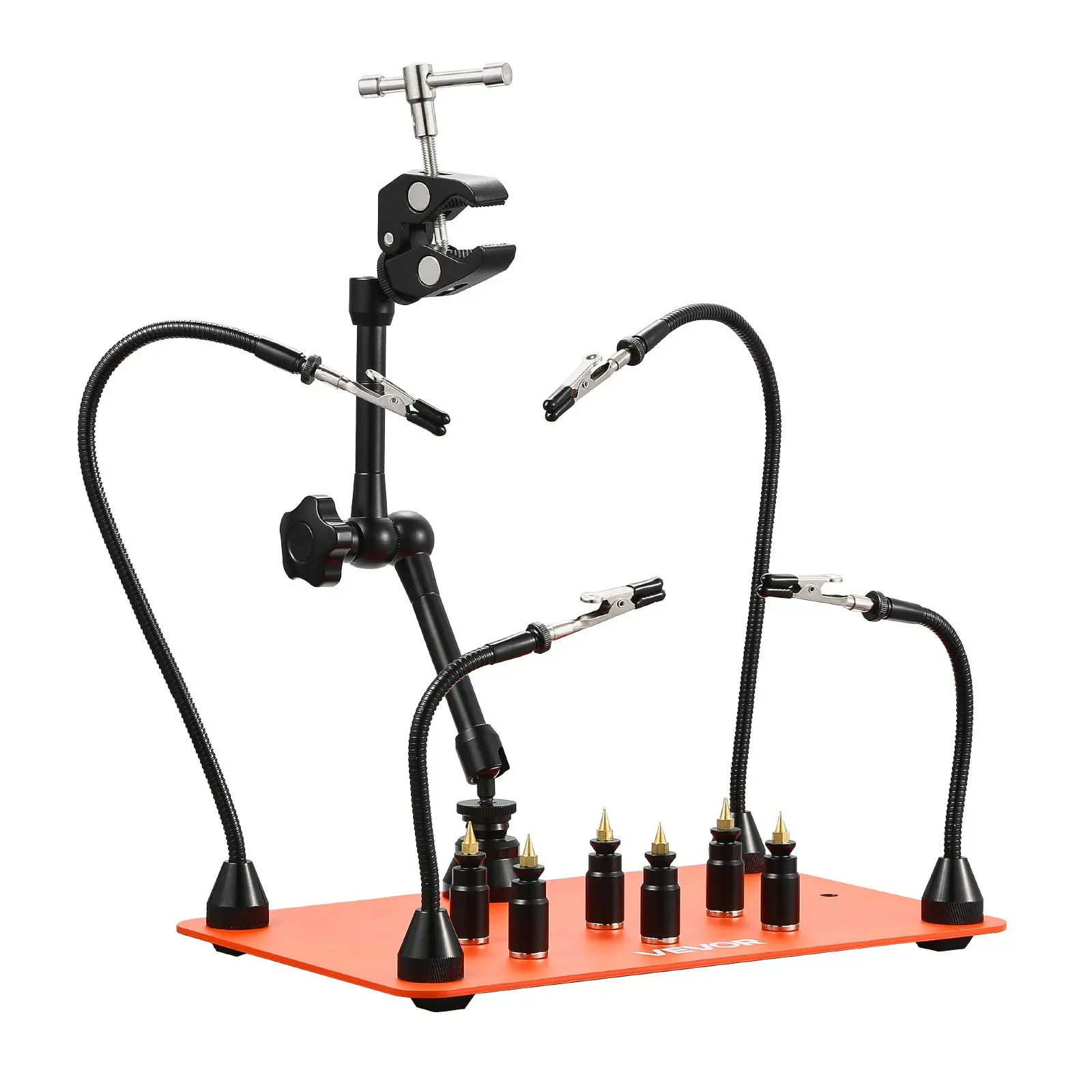 【Summerfinds】VEVOR Magnetic Helping Hands Soldering Station, 4 Flexible Arms Third Hand Tool, with 6 PCB Pillar Holders 360 Hot Air Gun Holder, Heavy-Duty Base Soldering Helper for Electronic Repair Craft