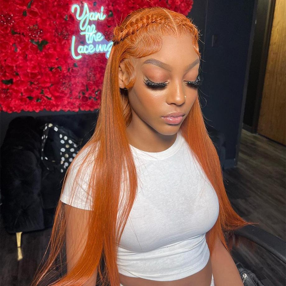 Bling Hair Orange Ginger Straight Lace Wigs Human Hair 13x6 13x4 HD Lace Frontal Wig Loose Wave 30 32 Inch Colored Brazilian Transparent Lace Wig for Women Pre Plucked 180% Density