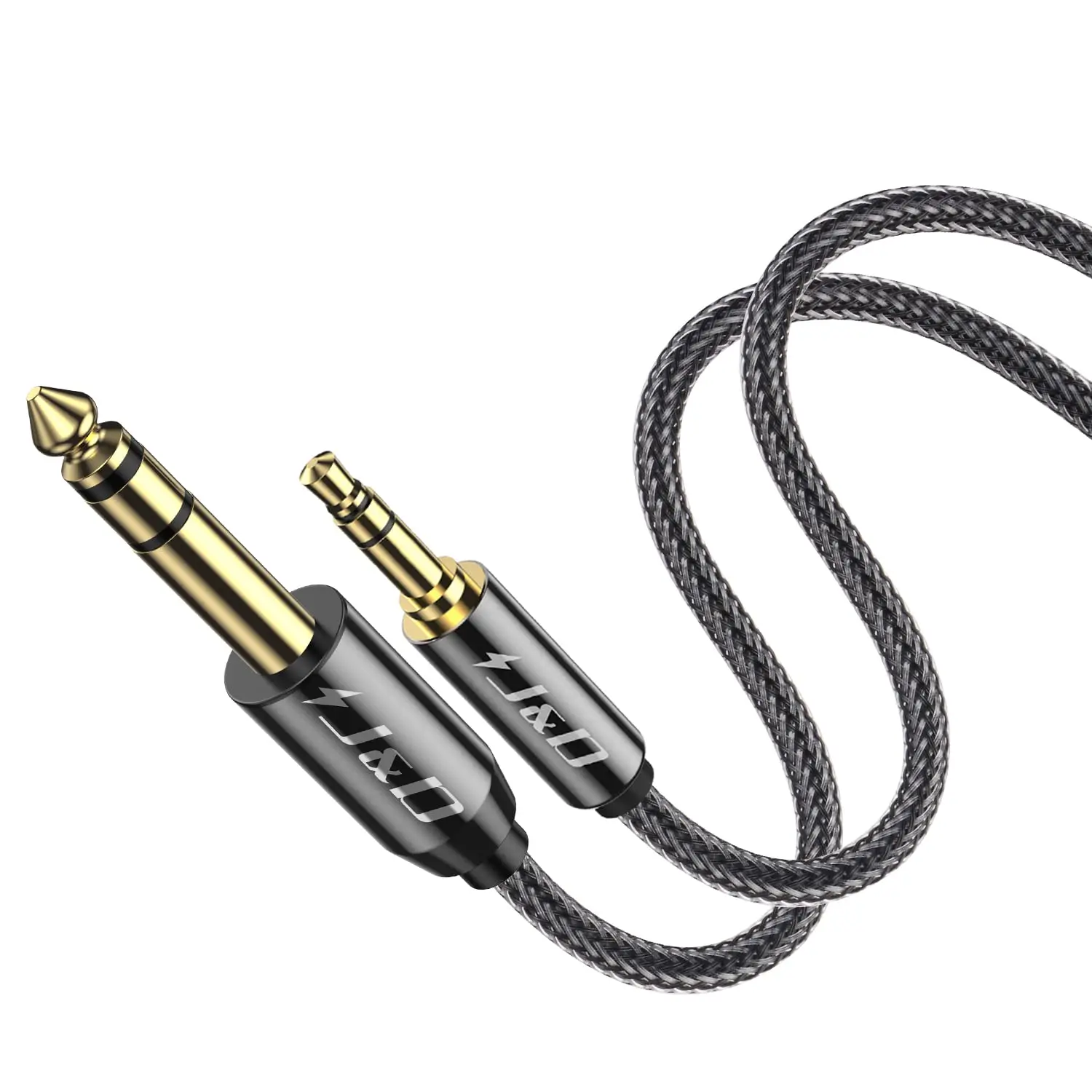 3.5mm to 6.35mm Stereo Audio Cable, Gold Plated 3.5mm 1/8 inch Male TRS to 6.35mm 1/4 inch Male TRS Copper Shell Cable, Nylon Braid for Smartphone, Amplifiers, 1.5 Feet
