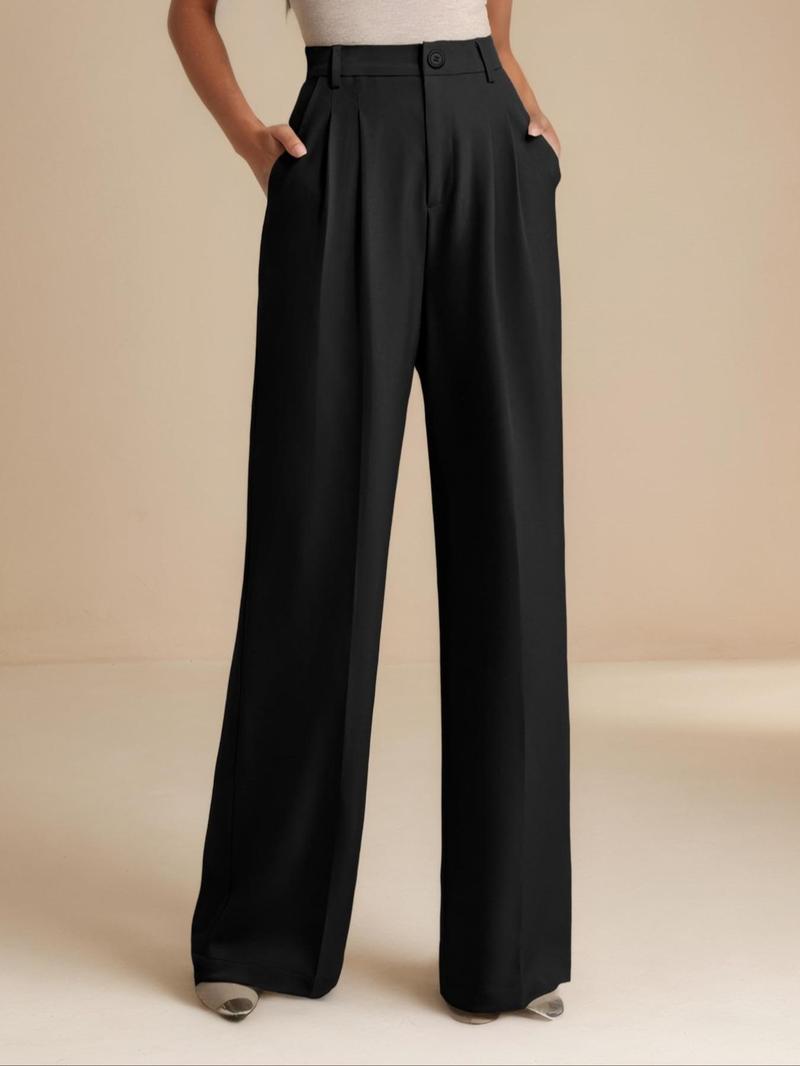 Women's Solid Pocket Pants, Comfortable Trousers, Casual Minimalist Trousers for Work Office Daily Wear, Women's Bottoms for All Seasons, Casual Fashion Pants