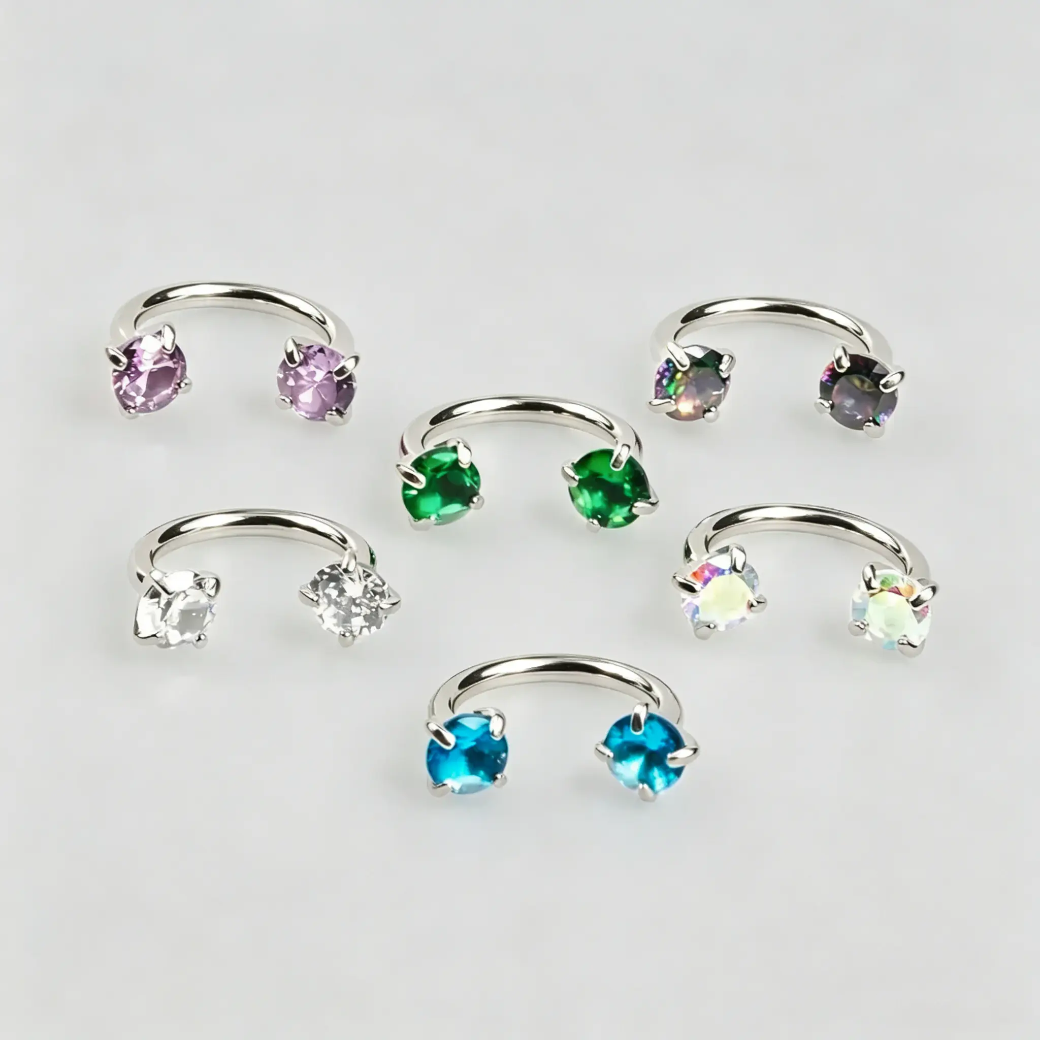 Nose Rings Hoops, 6-Pcs (Clear+Aurora+Blue+Midnight+Green+Purple) 18G (1.0Mm) 8Mm 316L Titanium Steel Horseshoe Jewelry with Internally Threaded Gems, Free Ball Holder & Guiding Tube, Unisex Plain Daily Wear for Experienced Users, 6Pcs-(Clear+Aurora+Blue+