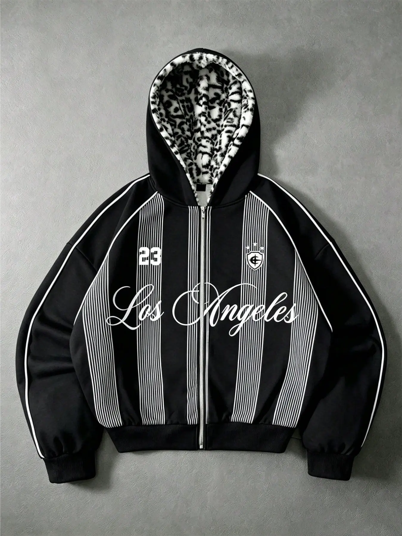 Men's Los Angeles Vertical Stripe Leopard Print Hoodie, American Retro Sporty Style, All Season, Lightweight, XS-Xxl, Commute Friendly