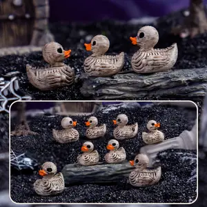 20Pcs Halloween Mini Skeleton Duck Resin Figurines, Spooky Tiny Animal Ornaments for DIY Crafts, Fairy Garden Micro Landscape & Party Decorations