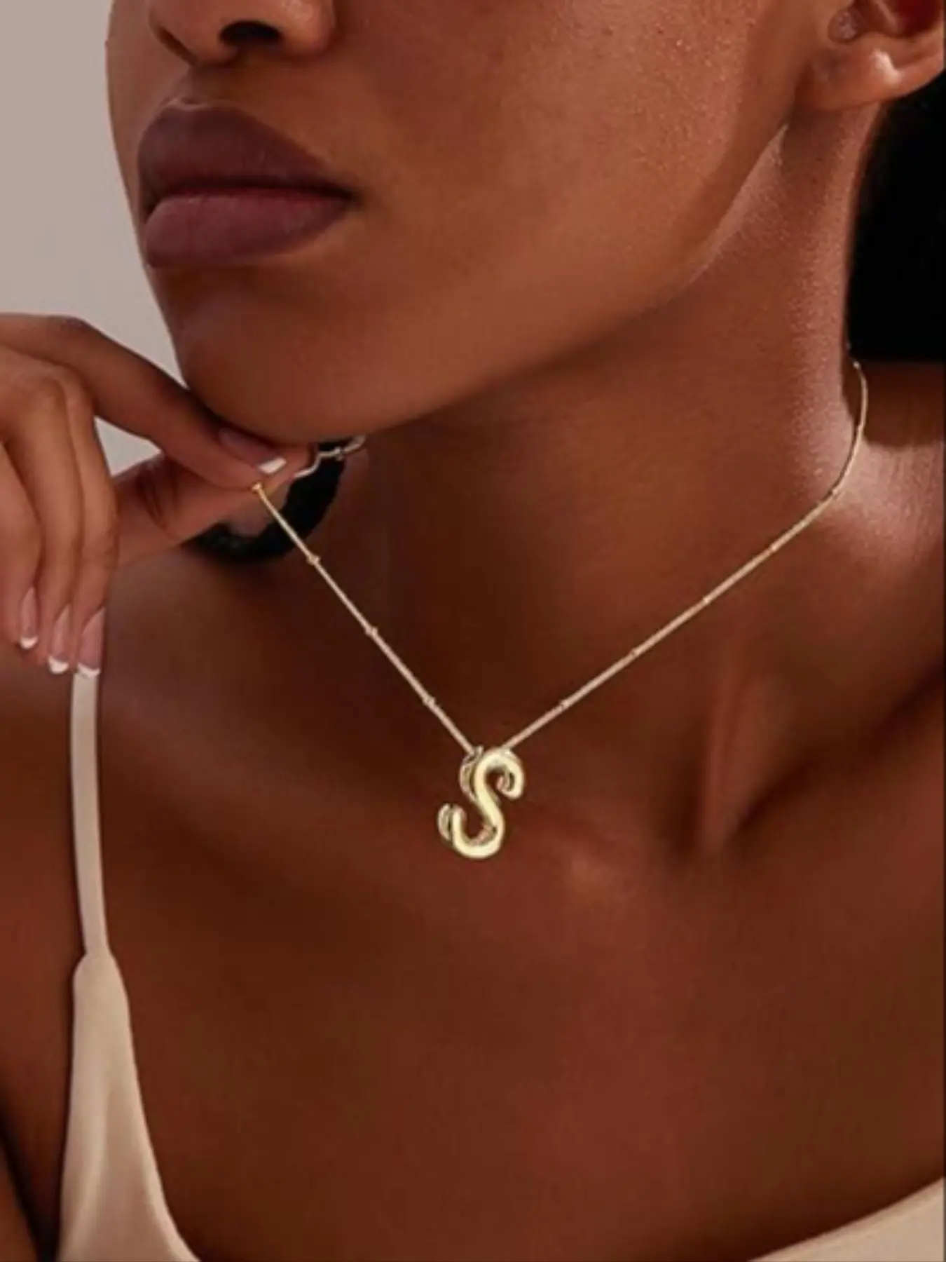 Dainty Bubble Script Initial S Charm Necklace, Alphabet Pendant, Bead Chain, Casual Jewelry for All Seasons, Perfect Gift