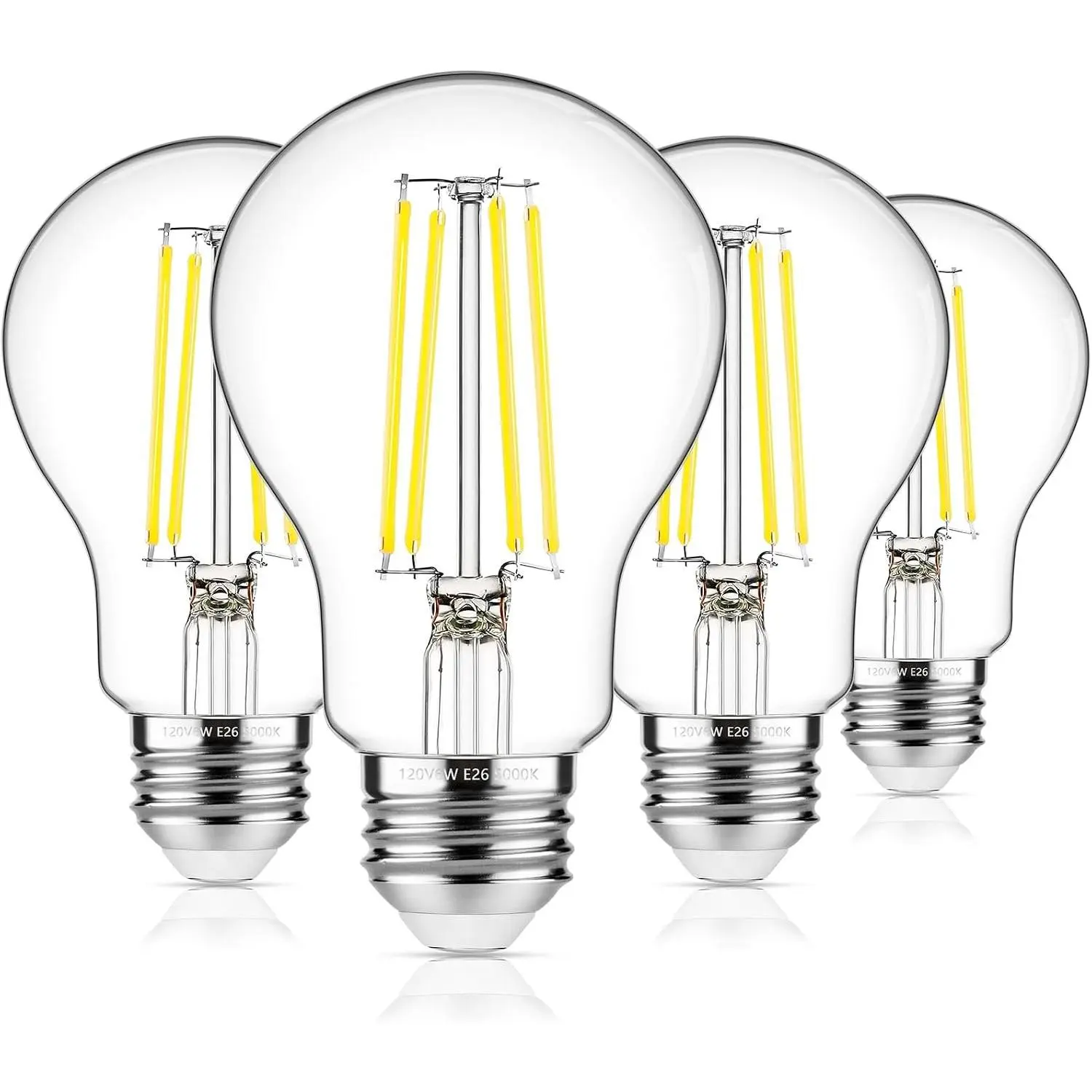 60W Equivalent E26 LED Filament Light Bulbs, 850LM Daylight White 5000K LED Edison Bulb, Non-Dimmable 6W A19 LED Bulb Medium Base, 4-Pack