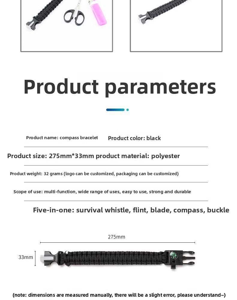 Outdoor Sports Foldable Survival Bracelet Whistle Outdoor Survival Five-in-One Multifunctional Compass Flint Rope Braided Bracelet Camping Pro Off-Road Electric Mountain Bike