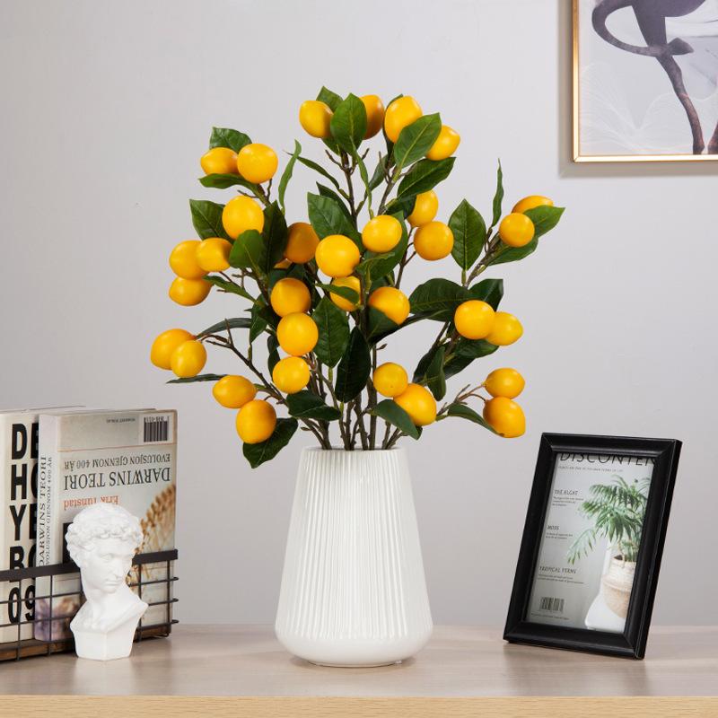 4pc Artificial Lemon Branch with 6 Lemon Fruits, Bonsai Ornament, Artificial Fake Fruit, Simulated Green Plant Decoration