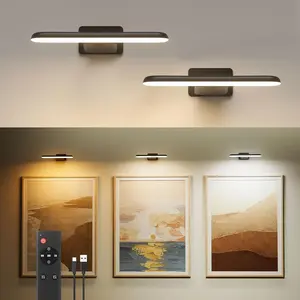 2 Pack Rechargeable Battery Operated Picture Lights for Wall Art, Cordless LED Wall Sconce with Remote, No-Drill Black Lights for Painting Frame Gallery Dartboard
