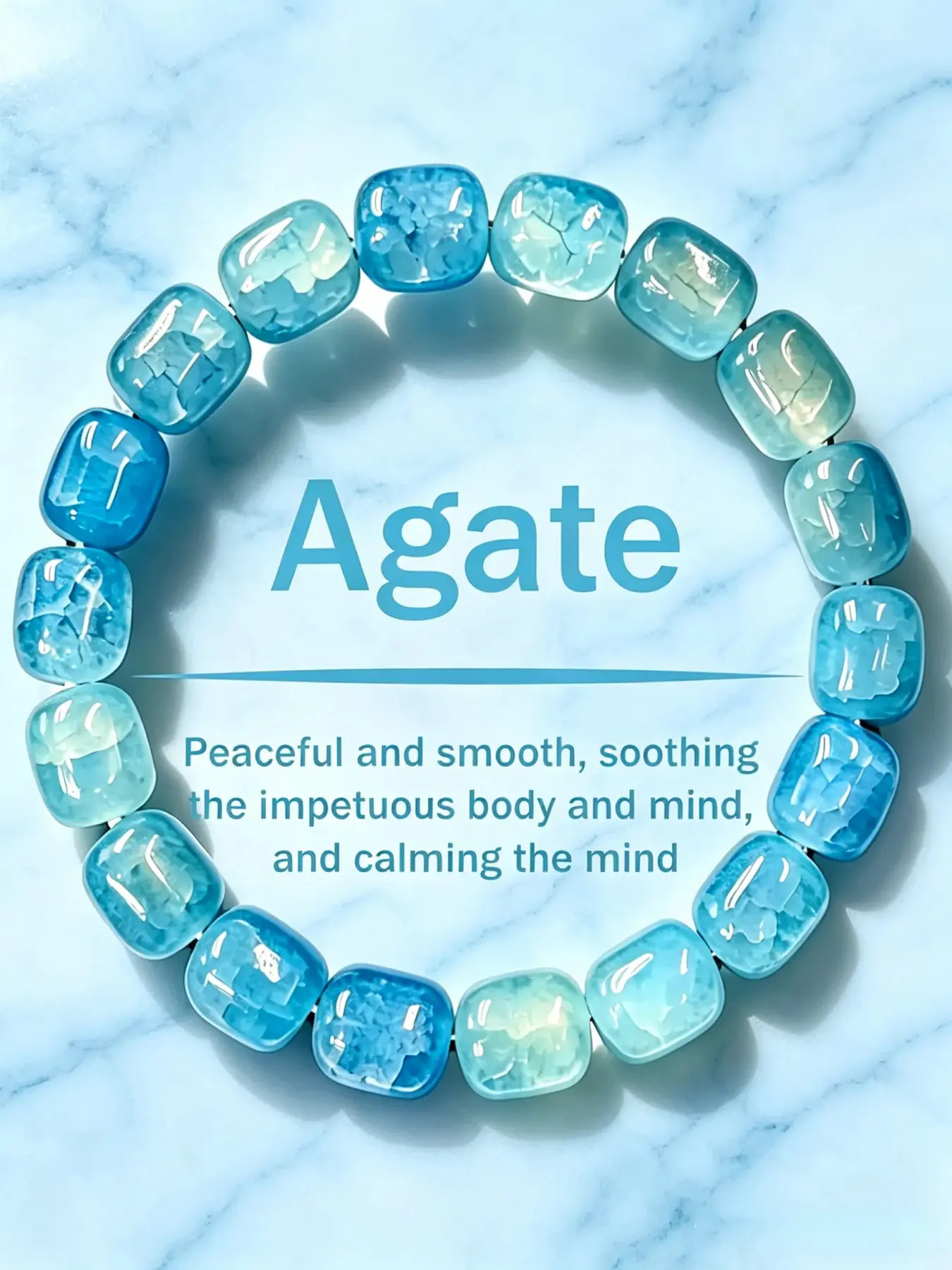 Summer Beach Vacation Matching Cool Ice Blue Agate Daily Layering Jewelry, Single Row Natural Vein Crystal Layerable Accessory, Silky Sheer White Satin Background Cool Summer Stack Jewelry, Soothing Self-Care Gift to Calm Restless Mood & Bring Inner Peace