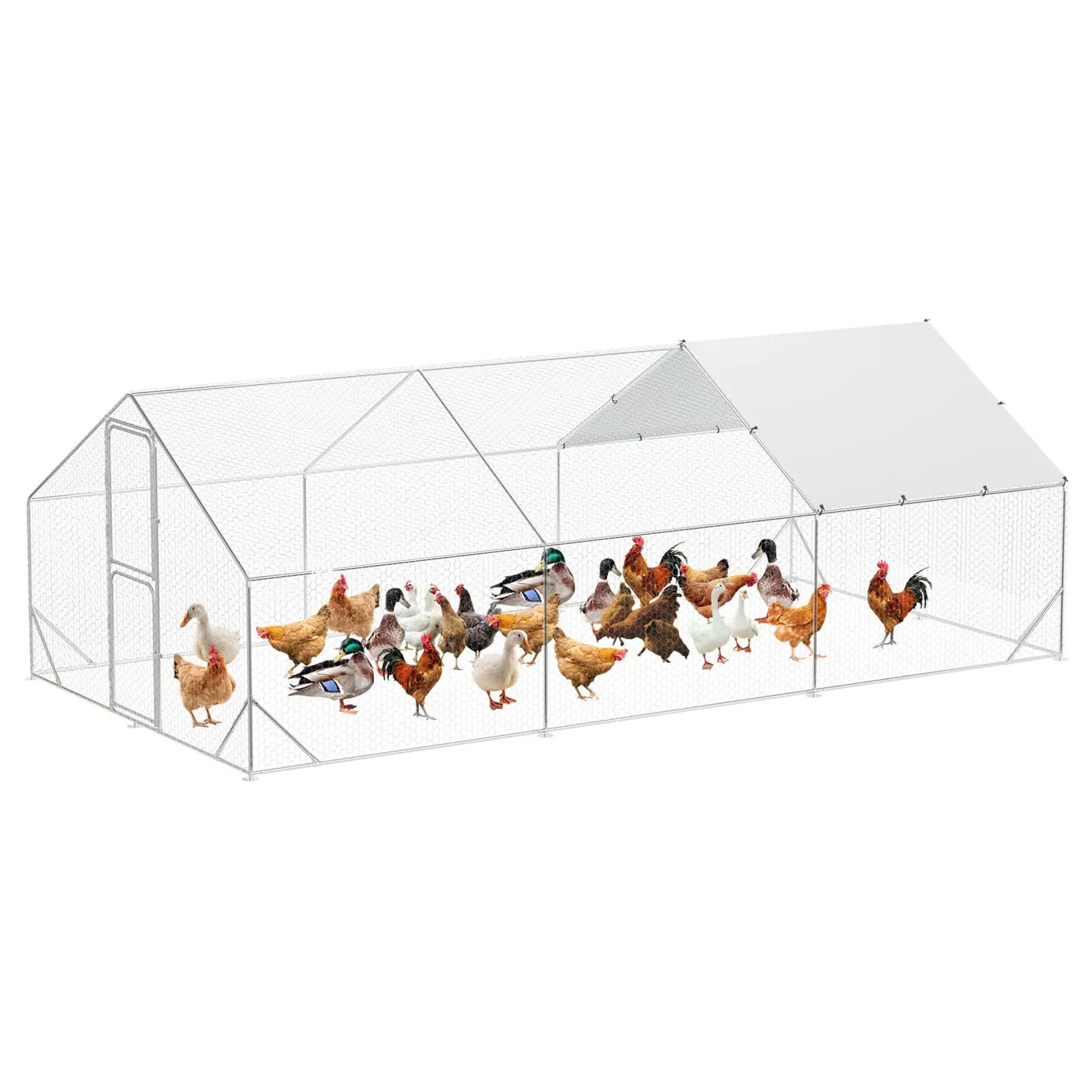 GARVEE Large Walk in Chicken Coop, 9.8 x 19.7 x 6.6 FT Metal Poultry Cage with Double Doors, Chicken Runs for Yard with Cover for Outdoor Farm Yard