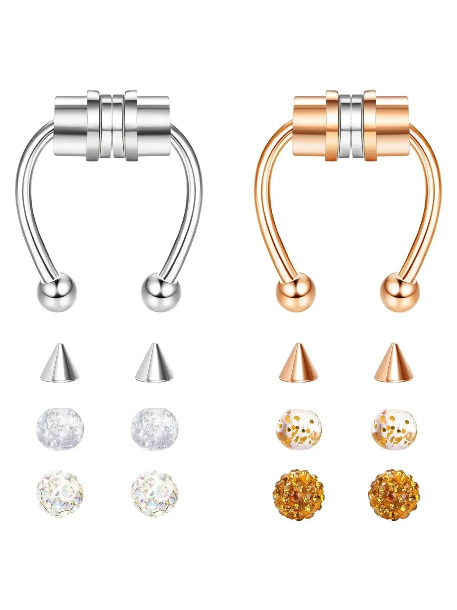 2 Pcs Rose Golden Magnetic Faux Septum Rings for Women Men Stainless Steel Hypoallergenic Long-lasting Horseshoe Septum Hoop Design with Strong Magnetic Closure Non-pierced Clip on Nose Ring Nose Jewelry, Non Piercing Jewelry
