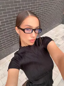 90s Retro Frame Blue Light Blocking Glasses, Anti-Fatigue Computer Glasses, Casual Style, All Seasons, Solid Pattern, Decorative Lens