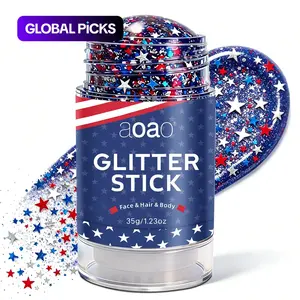 July 4th Glitter Stick Blue, Body and Hair Glitter, Sparkly Glitter, Perfect for Independence Day Party, Holiday Makeup, Fun Festive Look, Shimmering Body Glitter