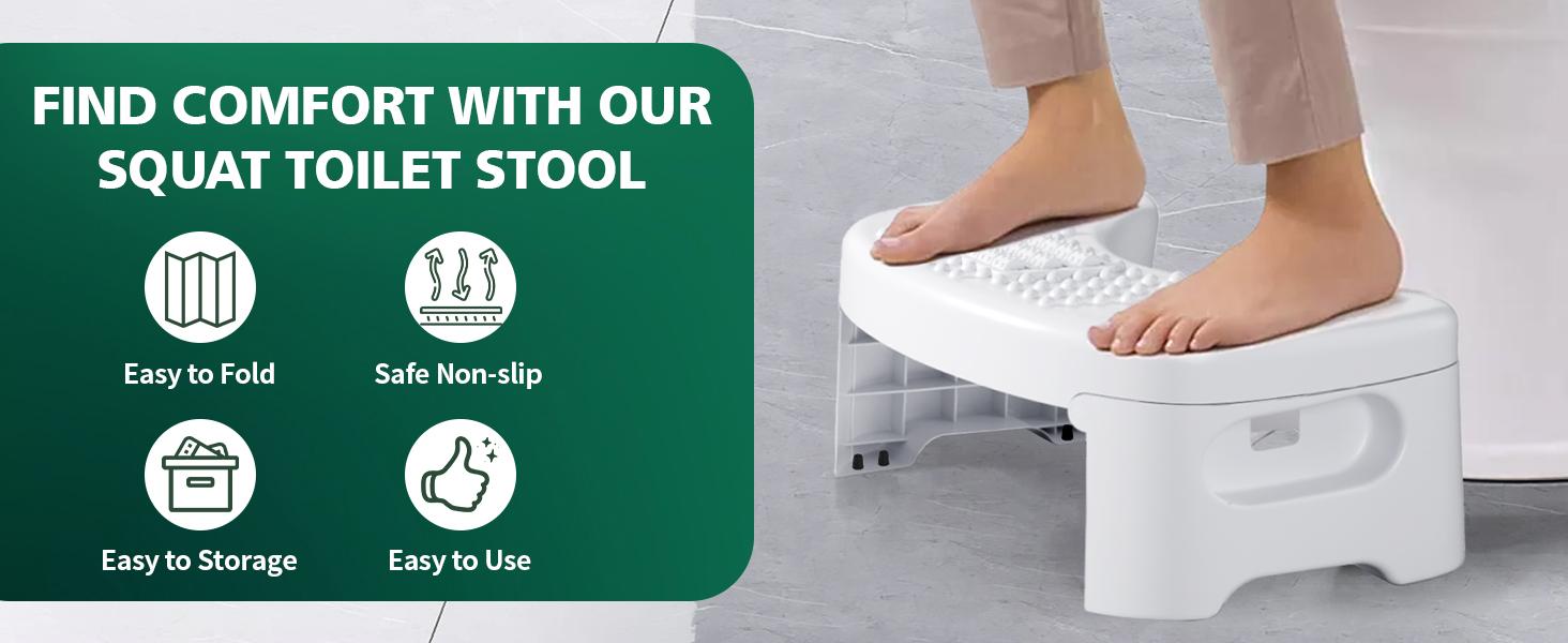 Toilet Stool for Adult Poop Stool for Bathroom, 7 Inch Foldable Portable Toilet Stool for Adults, Non-Slip Toilet Step Footrest