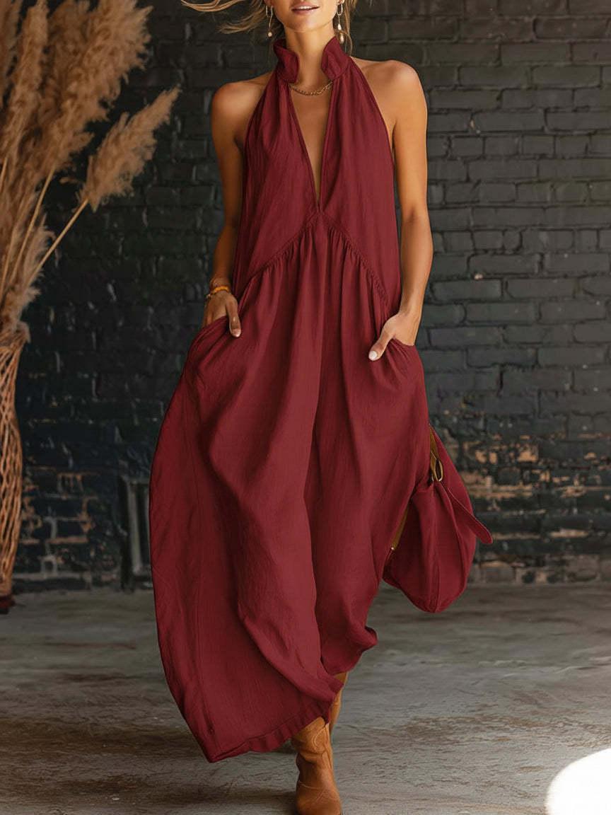 2026 Minimalist Halter Neck Maxi Dress |       Casual Loose Fit Pocket Dress |       Effortless Summer Outfit for Women #     MaxiDress #     HalterNeckDress #     BohoFashion #     SummerDress #     CasualDress #     WithPockets #     DressesForWomen