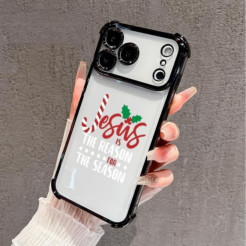 Christmas Jesus Spirit Pattern Phone Case for iPhone 17 Pro Max 16 15 Plus Air 14 13 12 11 E Shockproof Protective Silicone Cover with Full Lens Protection & Four-Corner Drop Guard