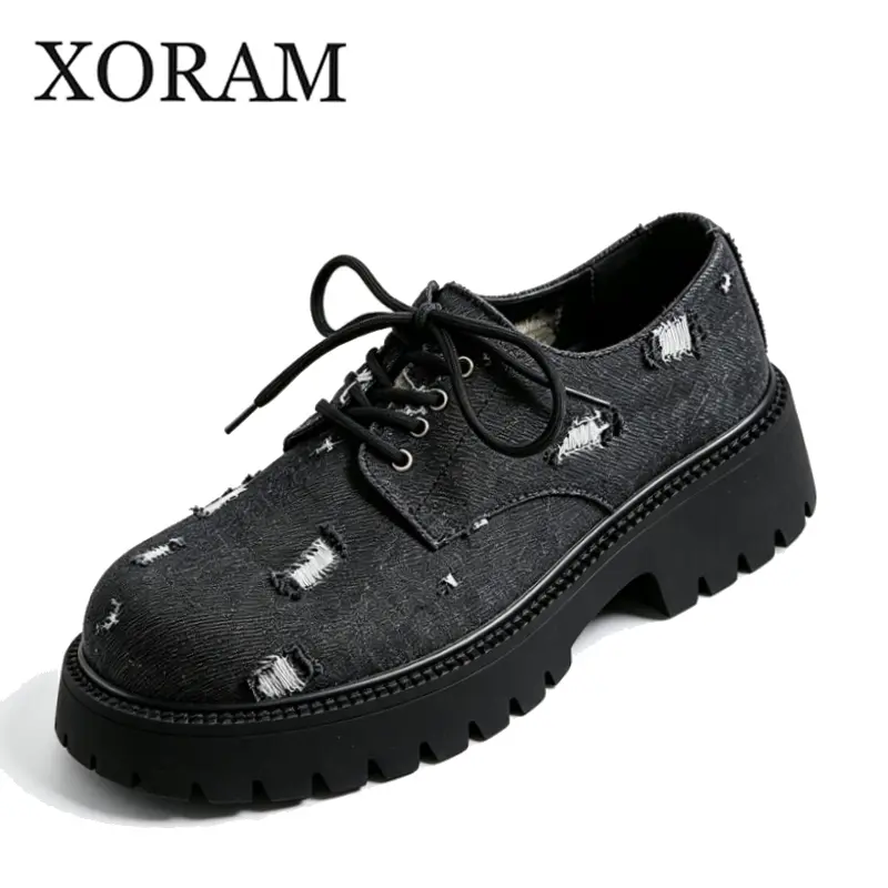 XORAM Men's Round Toe Platform Leather Casual Trainers - Chunky Sole, American Fashion Trend, Suitable for Daily Outfits & Casual Wear, Style 9261-R