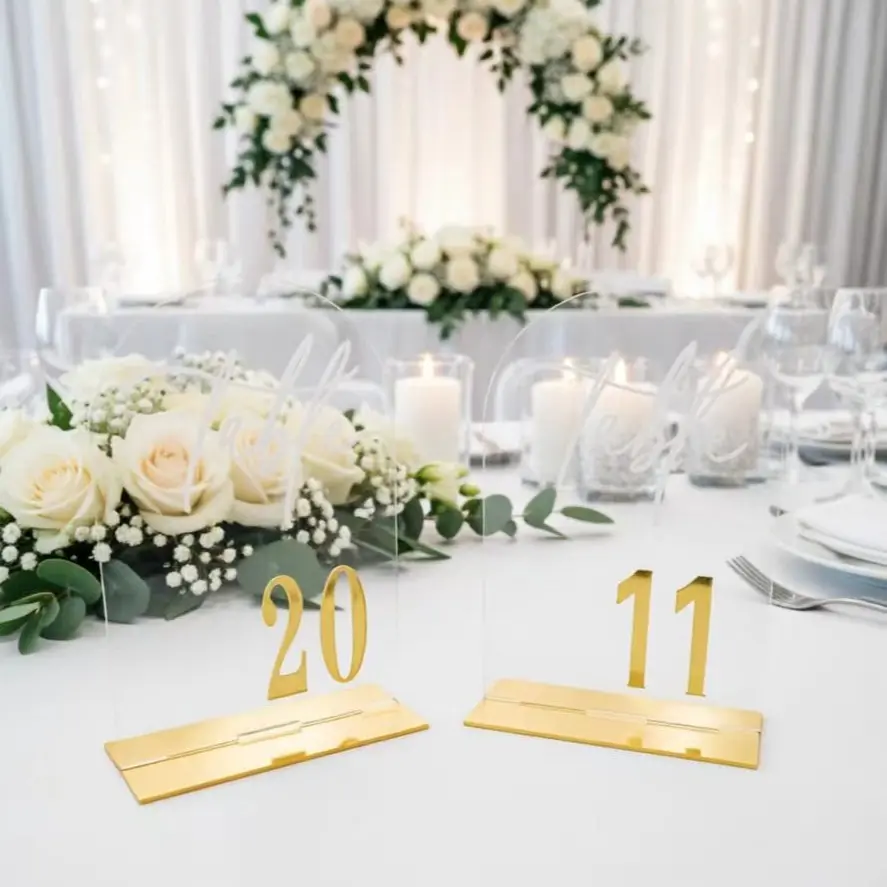 Wedding Table Number with Bracket, Event Table Number, 1 Set Elegant Digital Durable Acrylic Table Number Sign Signage, Suitable for Reception, Birthday, Anniversary, Wedding Center Decoration