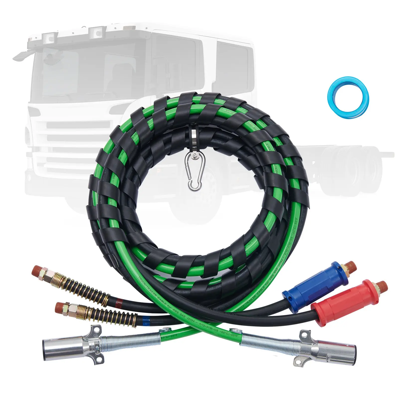 VEVOR 12FT Pre-Assembled Semi Truck 3-in-1 Trailer Kit, ABS Hose, Power Line, 7-Way Plug Electrical Cord, Rubber Air Hoses with Hooks and Teflon Tape for Semi Truck Trailer Tractor