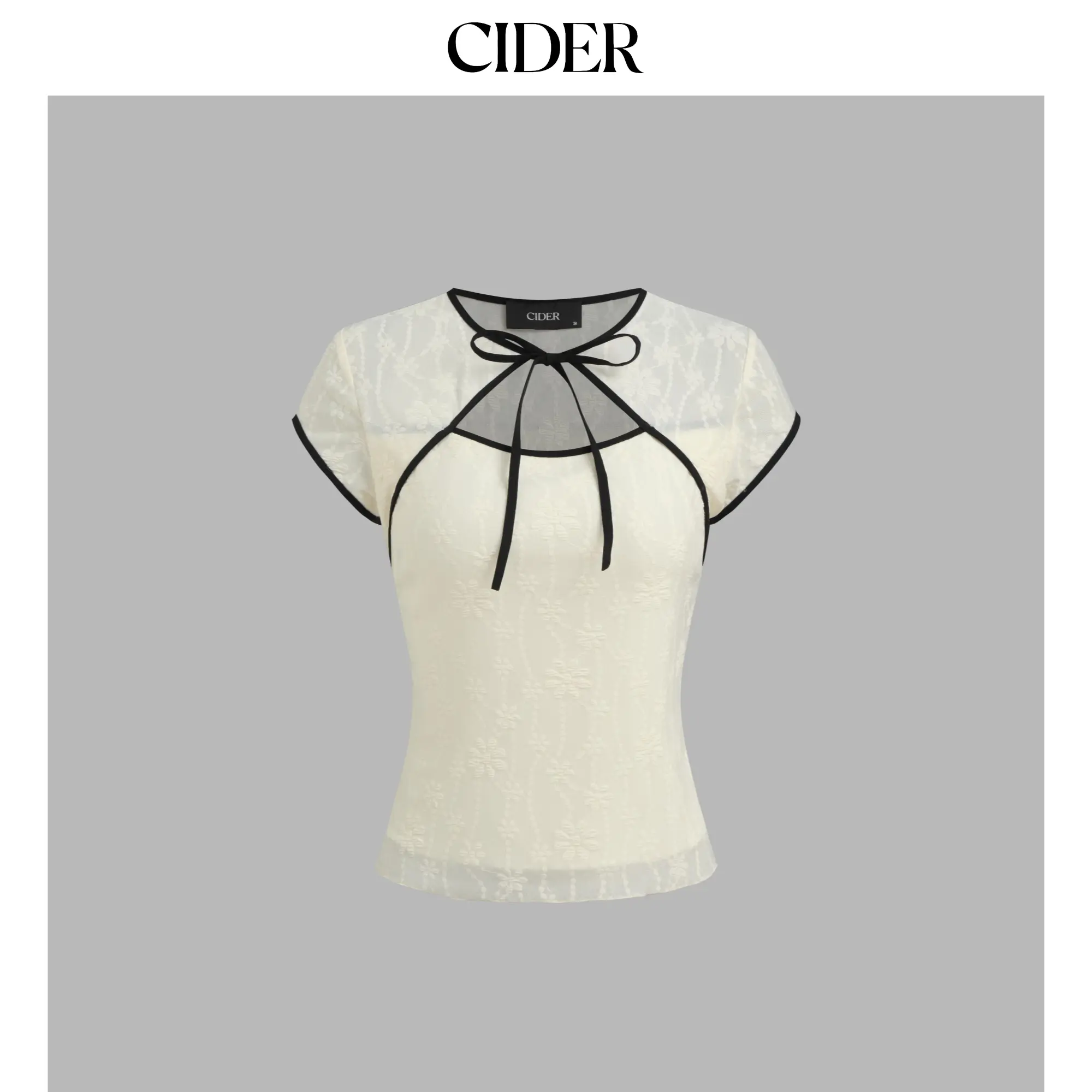 Cider [size 2-10] Round Neckline Floral Contrasting Binding Cut Out Knotted Short Sleeve Top SummerWins SummerFinds