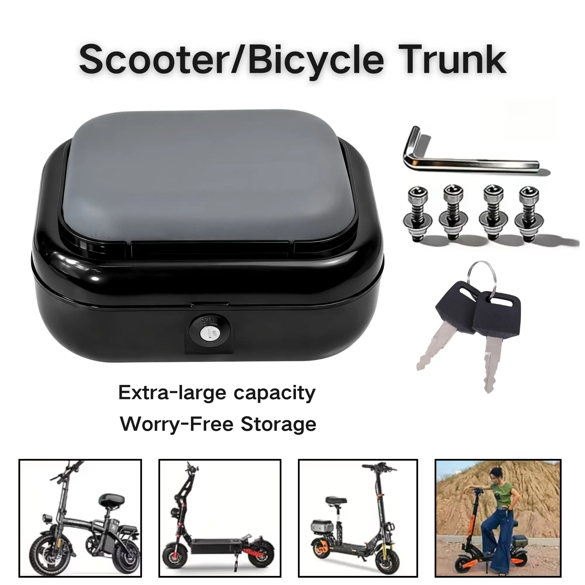 The rear luggage compartment of the electric scooter is compatible with the Kukirin Kugoo M5/MSpro series models. Spacious design, cushioned lining, capable of carrying passengers, universal adaptation, including metal lock and accessories compact bike