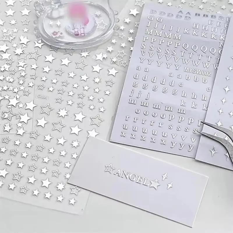 MINKYS New Arrival 3pcs Decorative Stickers Set - Silver Letters, Starburst, Star Designs - Kpop Themed Stationery for Photo Albums Home Decor