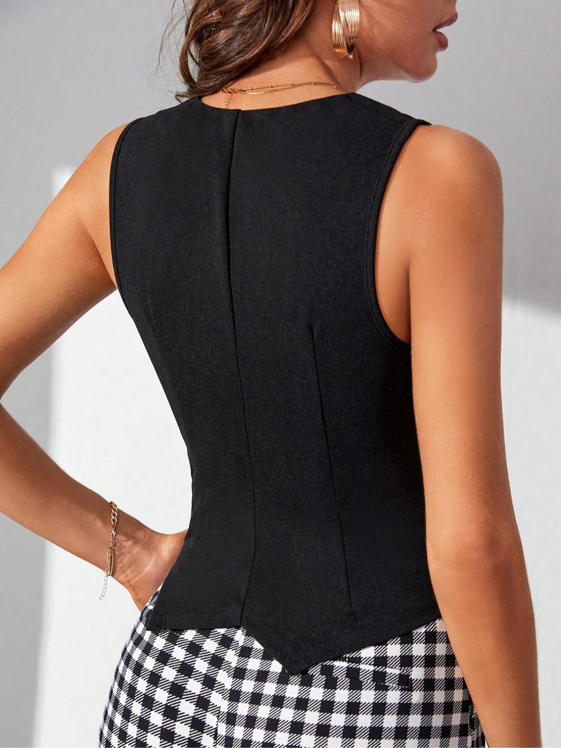 Women's Solid Color Button Front Vest, Elegant Fashion Casual Sleeveless Outerwear for Daily Outdoor Wear, Ladies Clothes for All Seasons, Tops